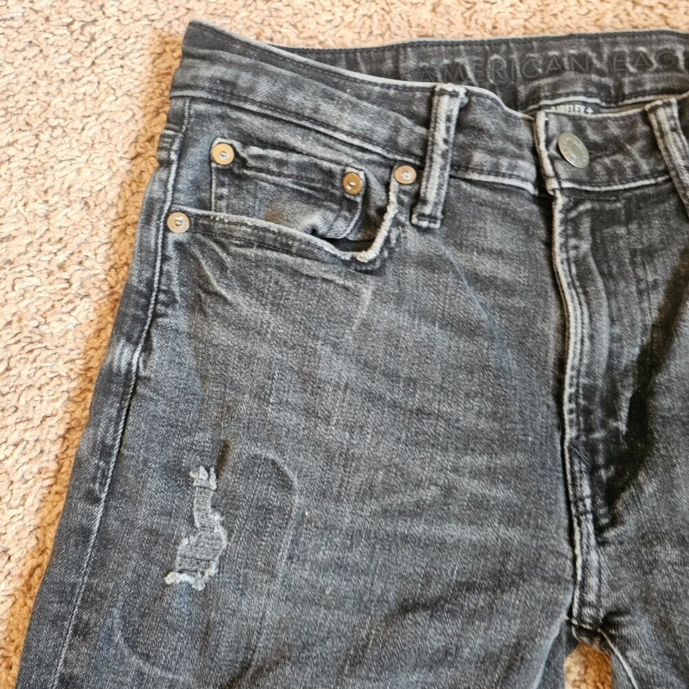 American Eagle Jeans Mens Tag 29x32 Act 29x29 Black Athletic Skinny Airflex Plus - Picture 5 of 13